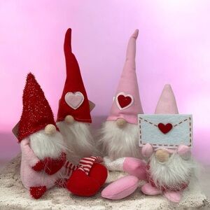 Valentines Day Pink and Red Gnome Holiday Decor 2 sizes set of 4